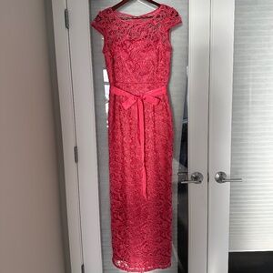 Adrianna Papell Cap-Sleeve Illusion Lace Gown